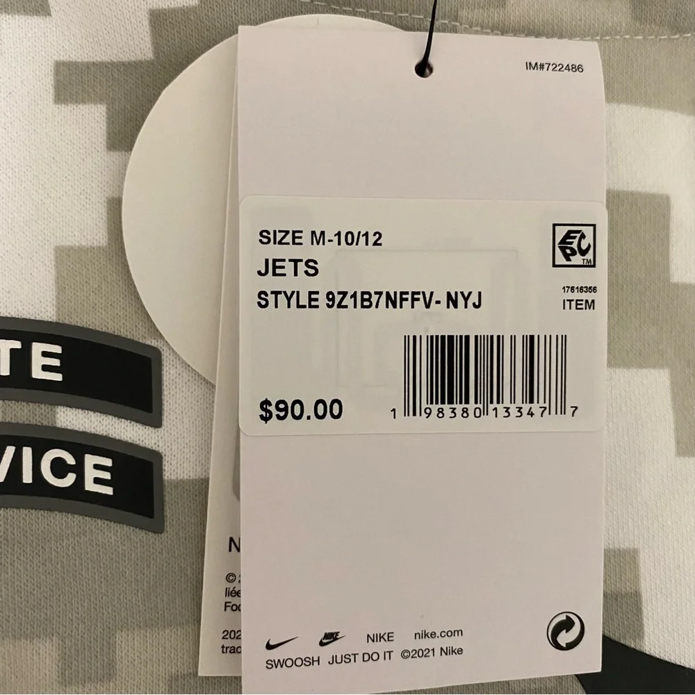Nike On Field Salute to Service NY Jets Youth Medium 10-12 Arctic Camo Hoodie